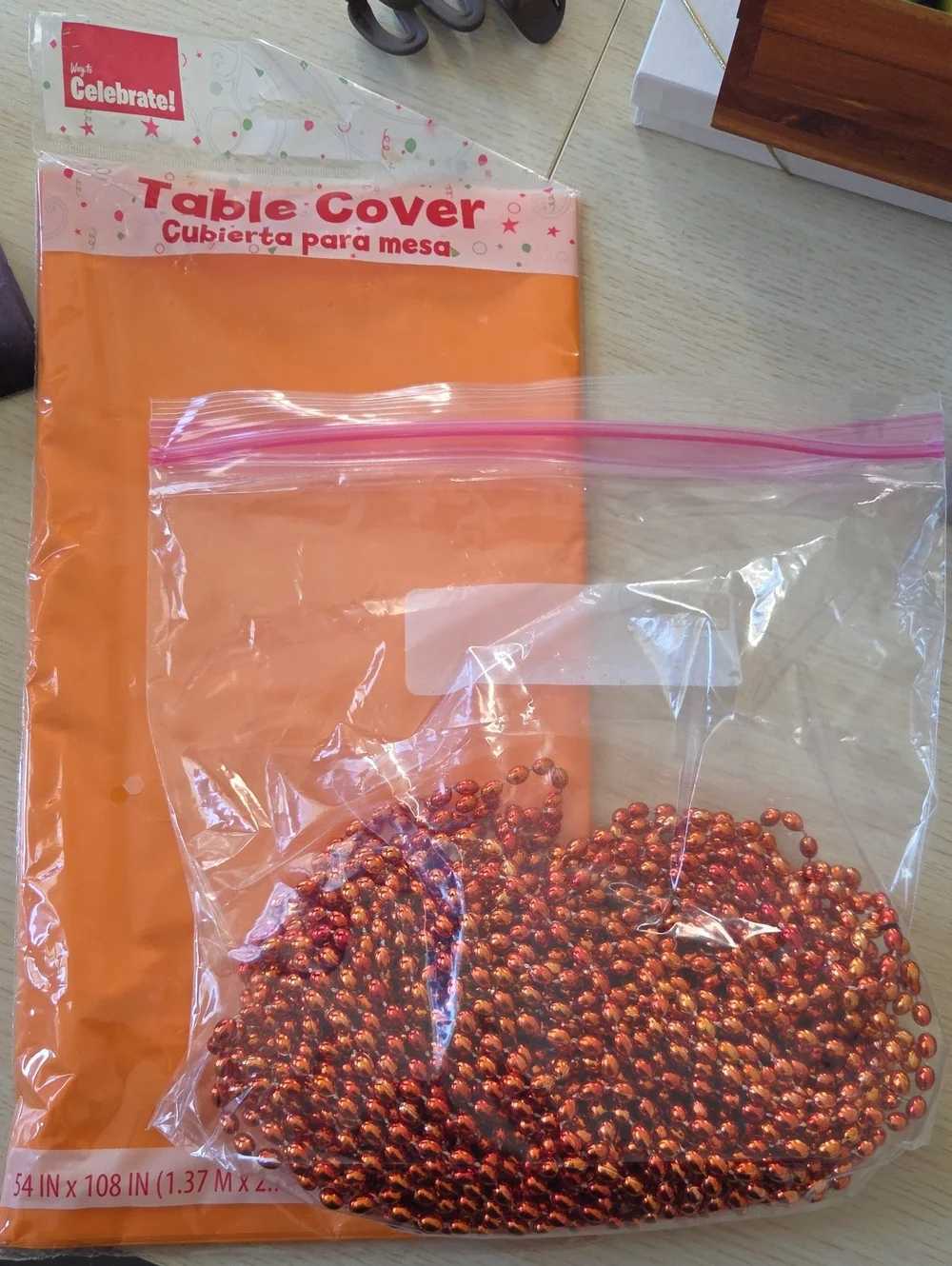 Orange Party Bundle Table Cover + 30 Orange Bead Necklaces